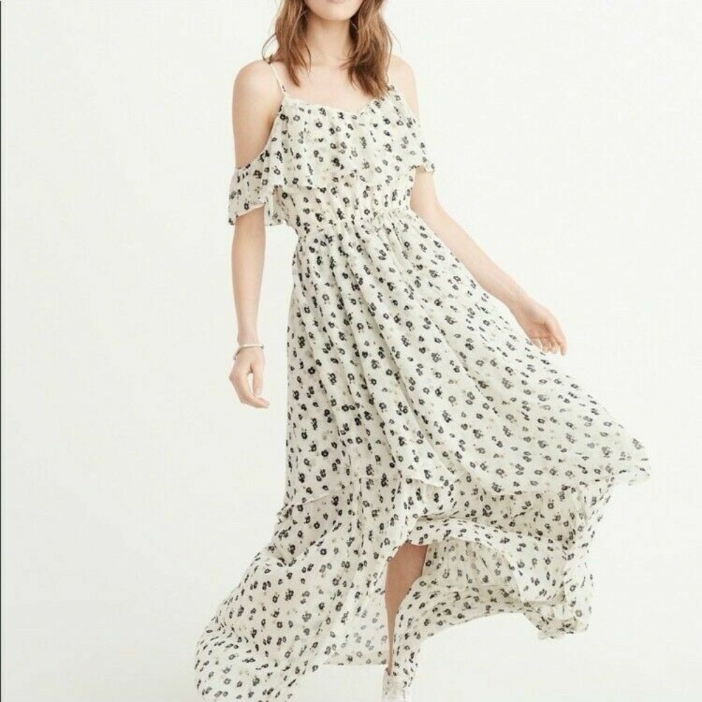 Abercrombie & Fitch Womens Floral Maxi Dress XS Flutter Sleeve Garden Party A+F